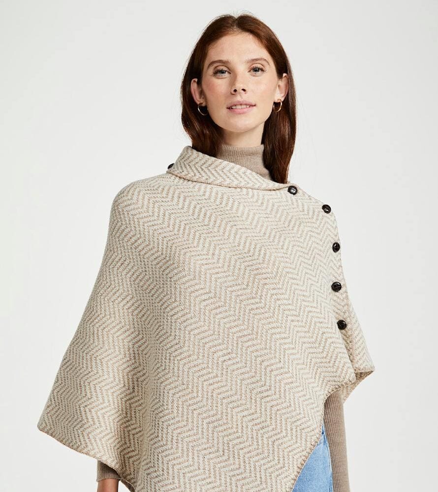 Women's Irish Wool Herringbone Poncho