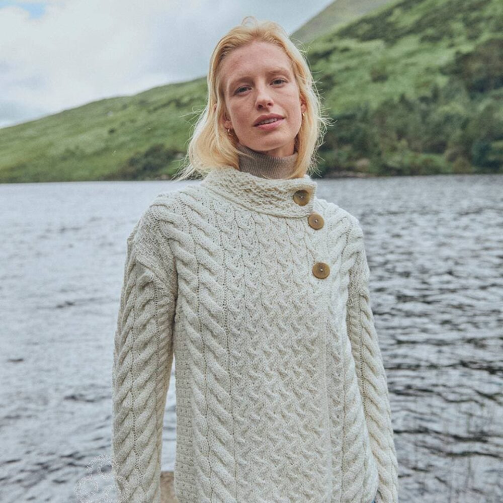 Three Button Sweater For Women - Natural