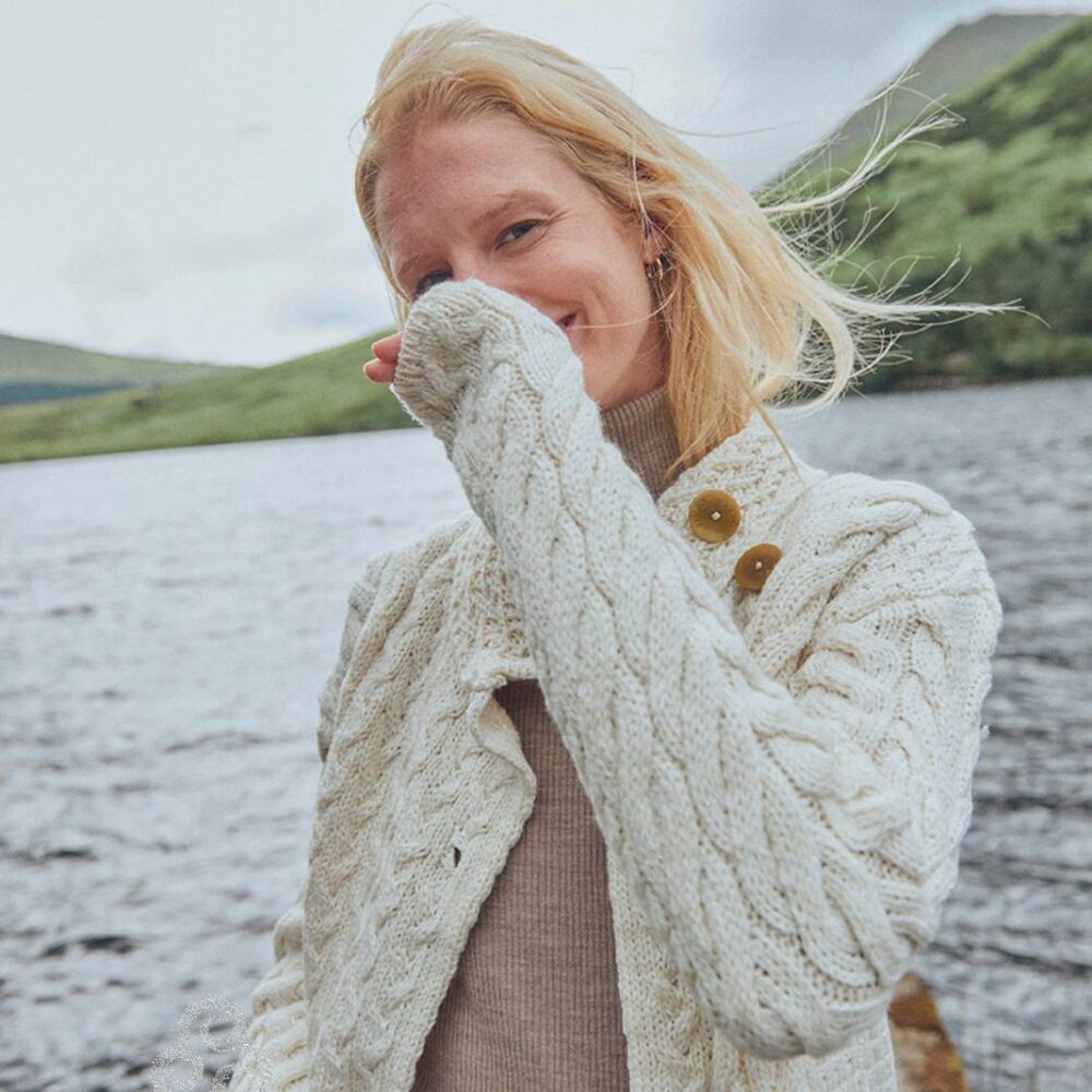 Three Button Sweater For Women - Natural