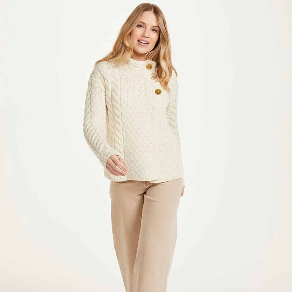 Three Button Sweater For Women - Natural