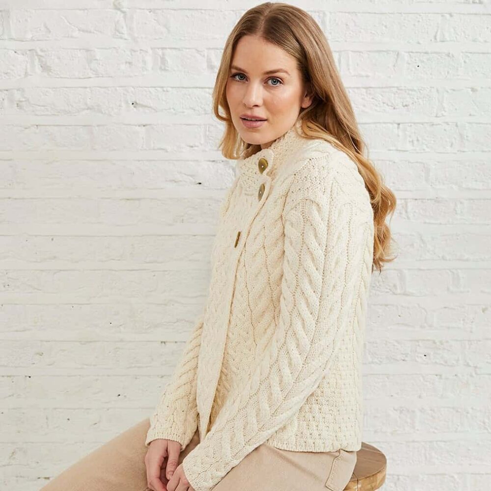 Three Button Sweater For Women - Natural