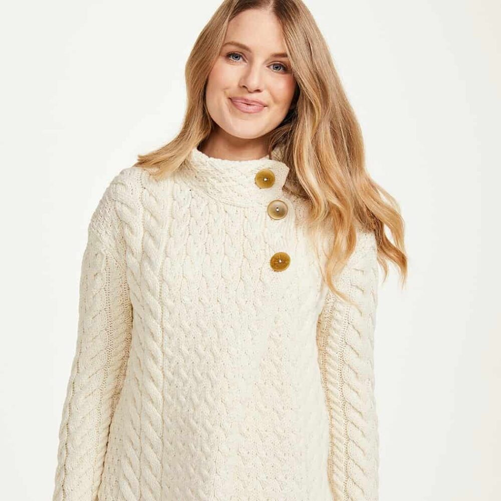 Three Button Sweater For Women - Natural