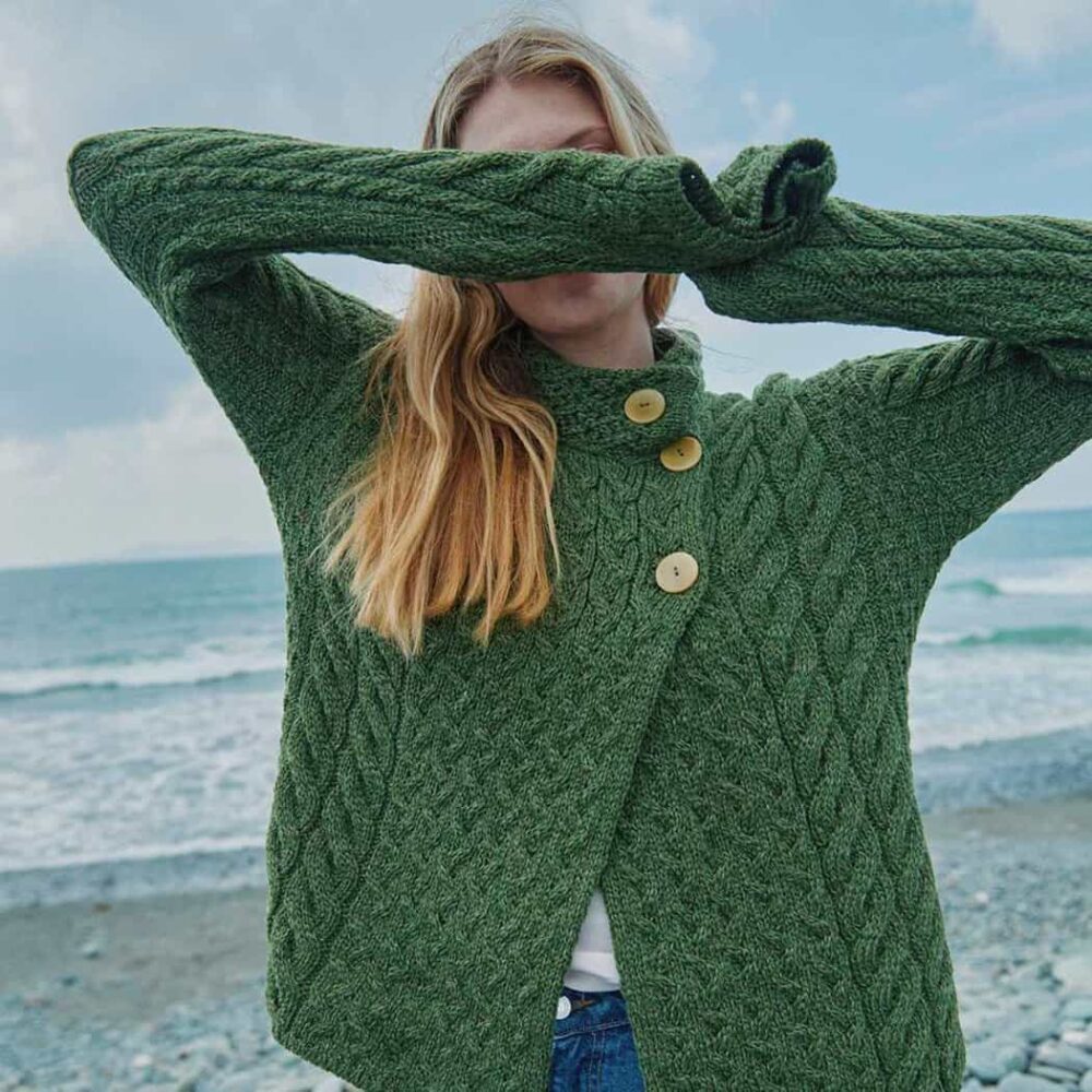 Three Button Sweater For Women - Meadow Green