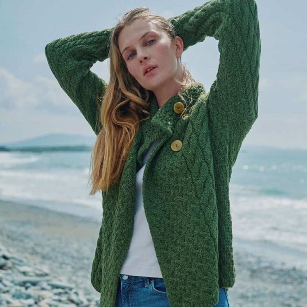 Three Button Sweater For Women - Meadow Green