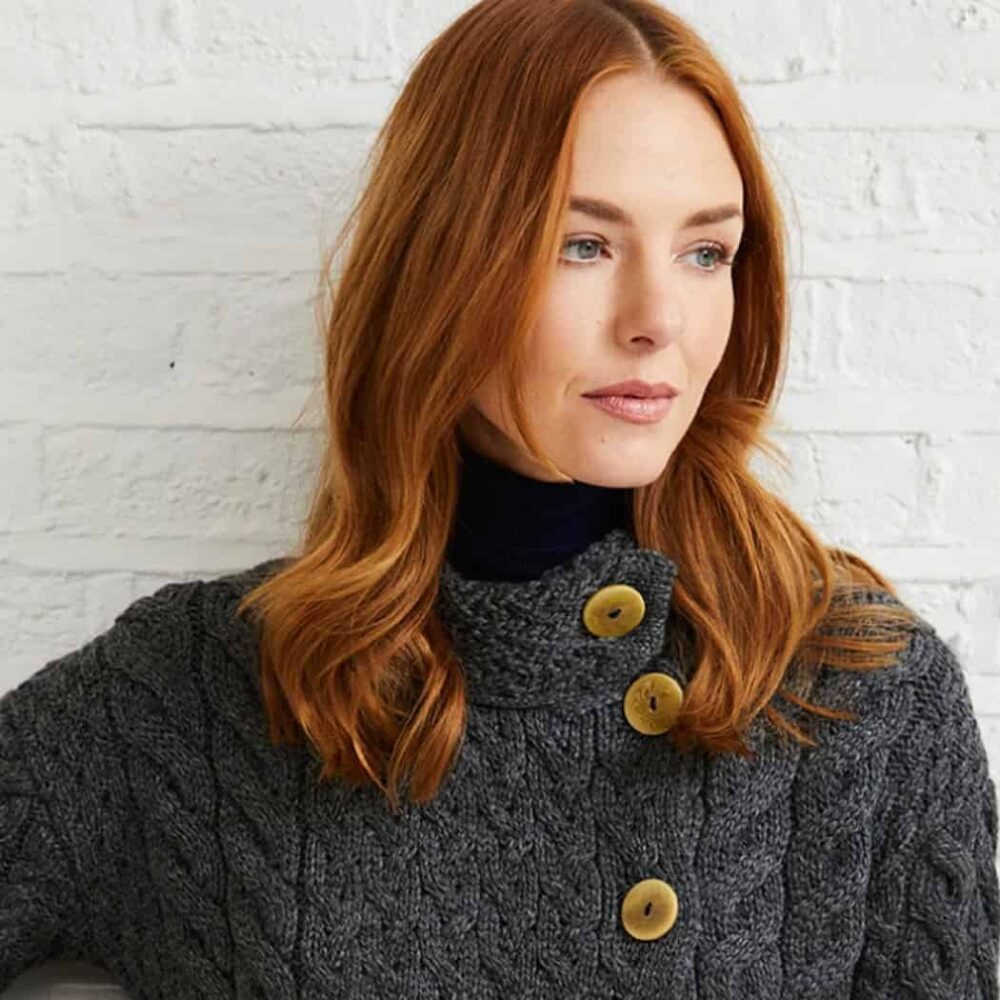 Three Button Sweater For Women - Gray