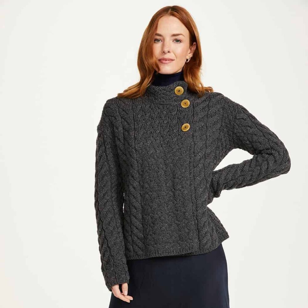 Three Button Sweater For Women - Gray
