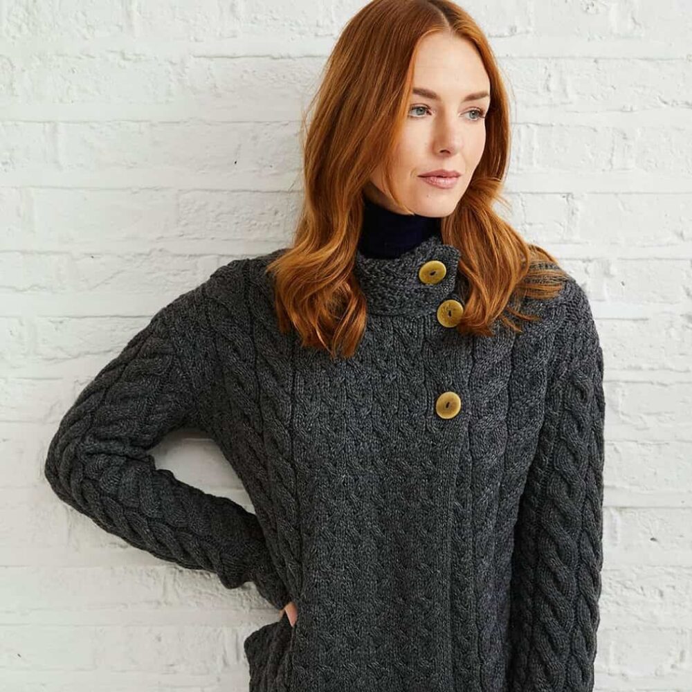 Three Button Sweater For Women - Gray