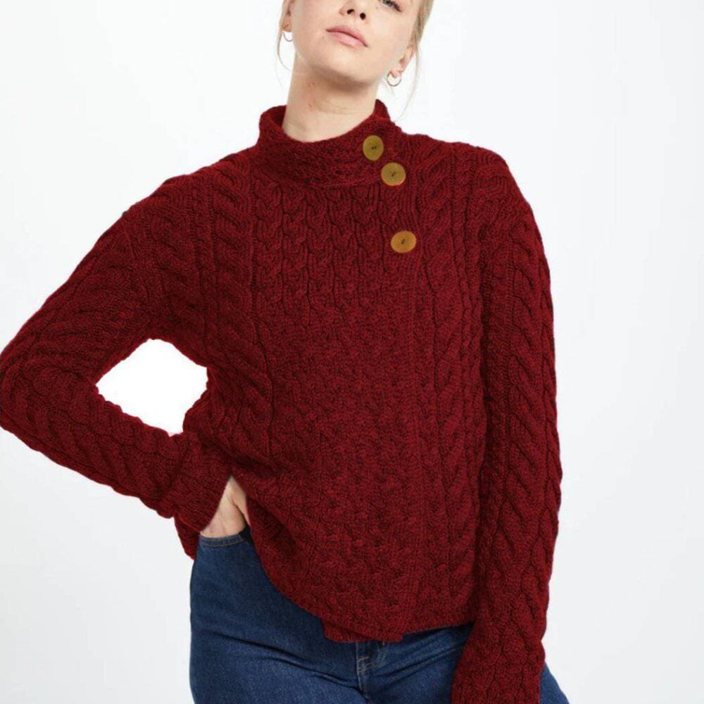 Three Button Sweater For Women - Red