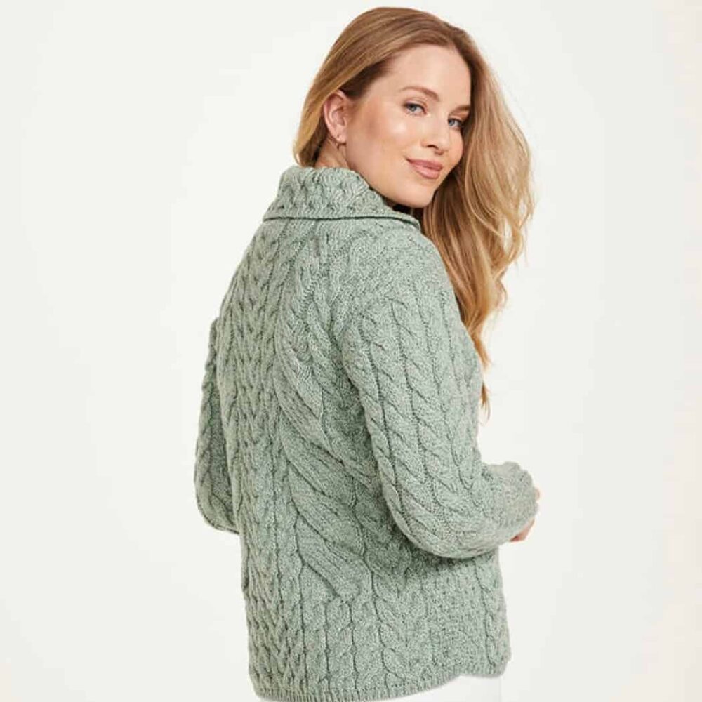 Women's Buttoned Aran Sweater - Seafoam Green