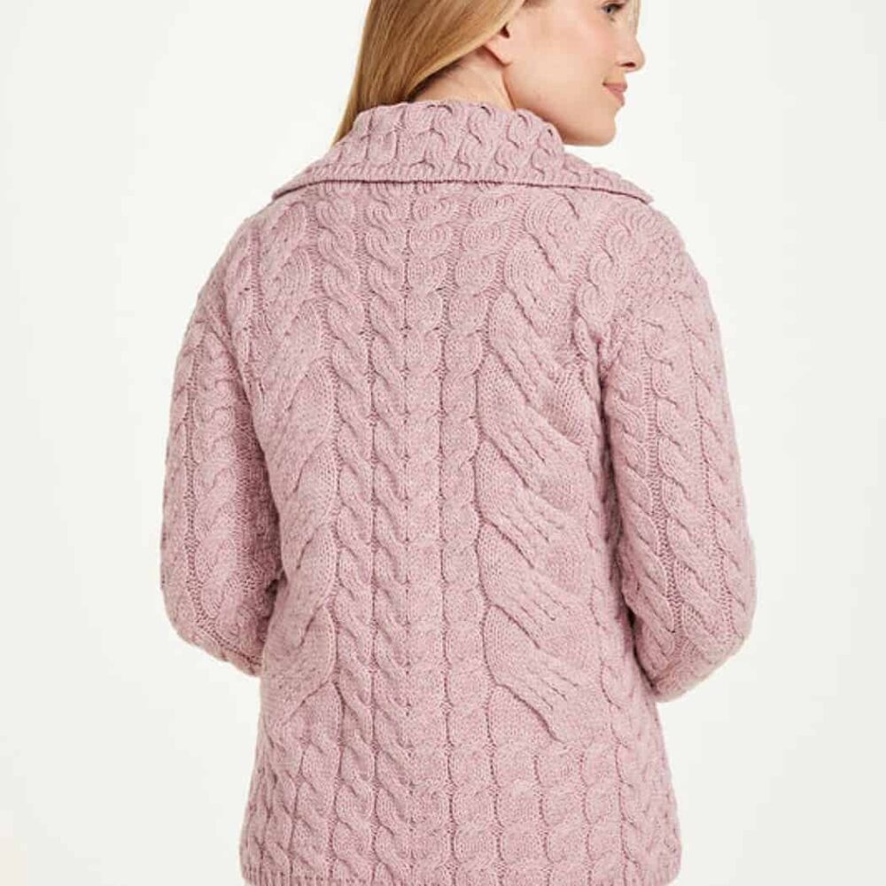 Cable Knit Merino Wool Cardigan - Pink
