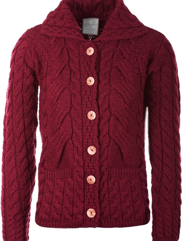 Women's Irish Wool Aran Sweater - Red