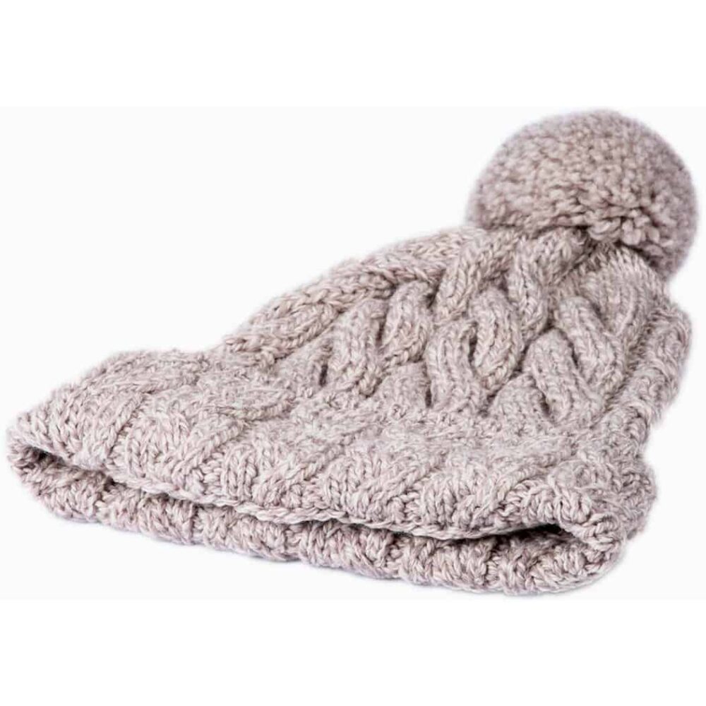 Super Soft Merino Wool Hat with Pom-Pom - Taupe