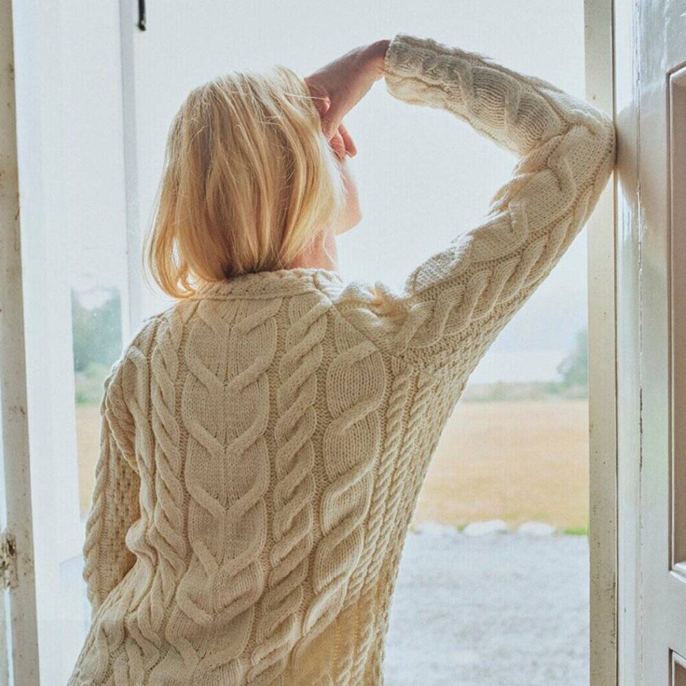Irish Wool Raglan Sweater For Women - Natural