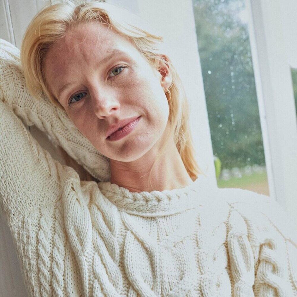 Irish Wool Raglan Sweater For Women - Natural