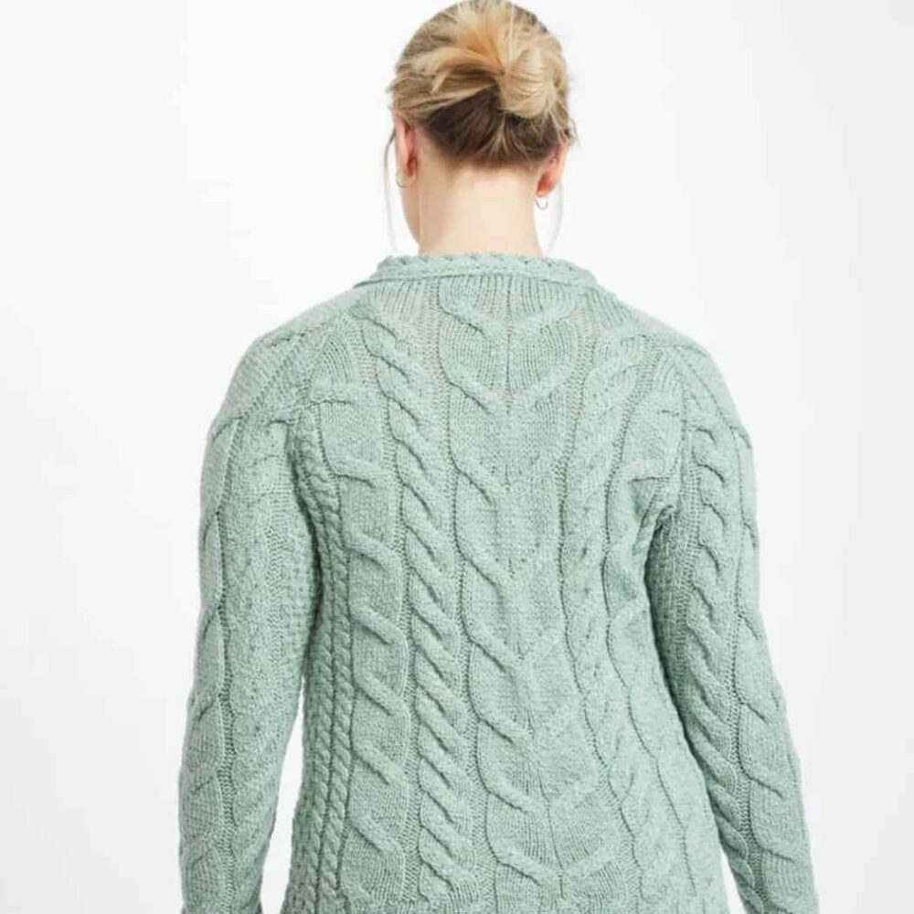 Raglan Aran Sweater For Women - Seafoam Green