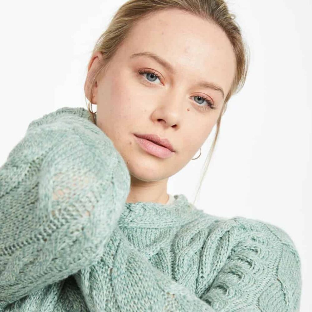 Raglan Aran Sweater For Women - Seafoam Green