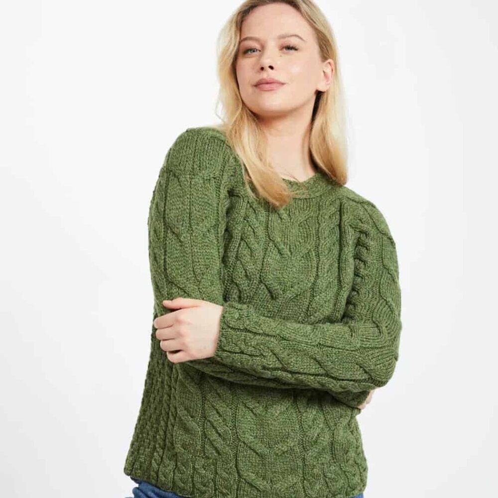 Irish Wool Raglan Sweater For Women - Meadow Green