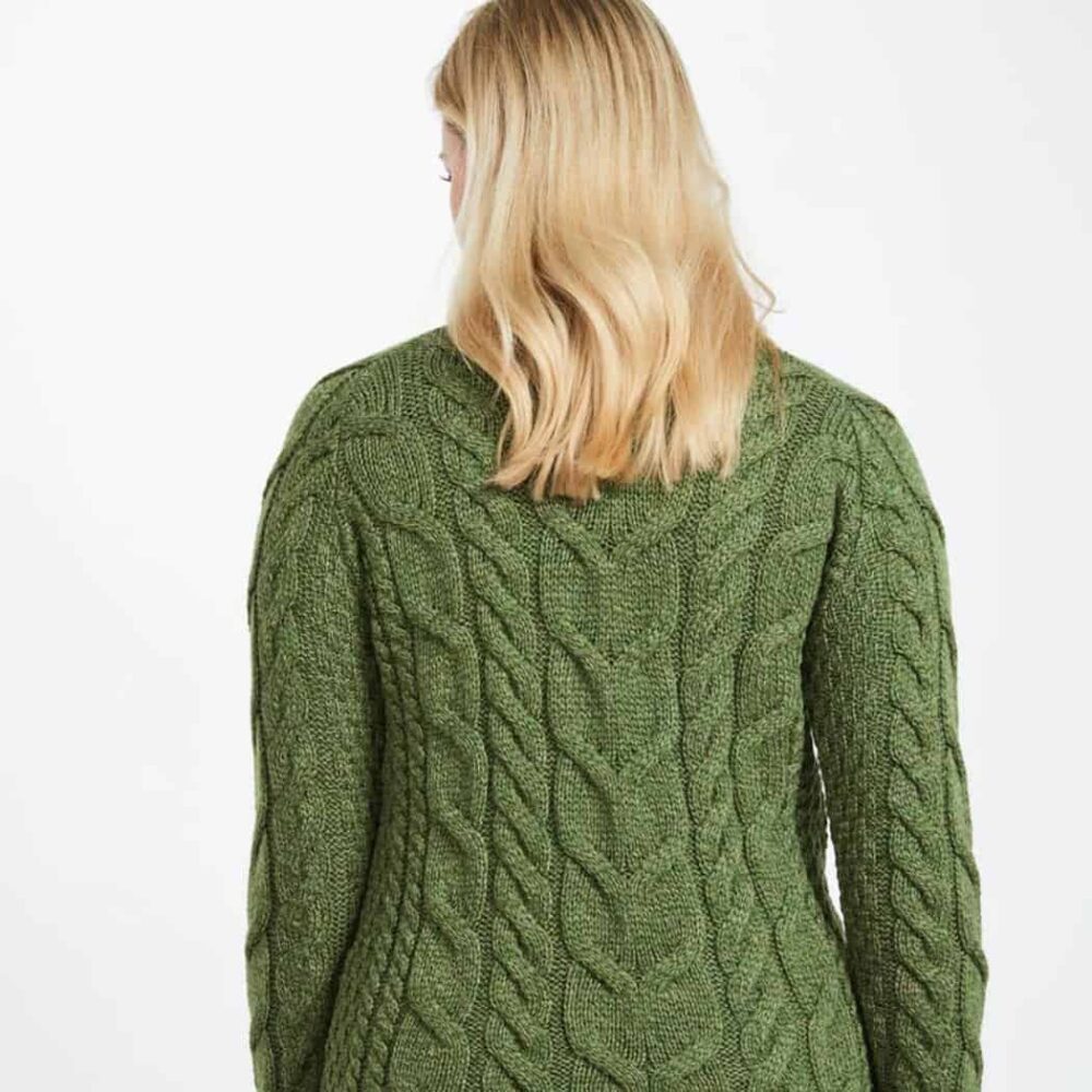 Irish Wool Raglan Sweater For Women - Meadow Green