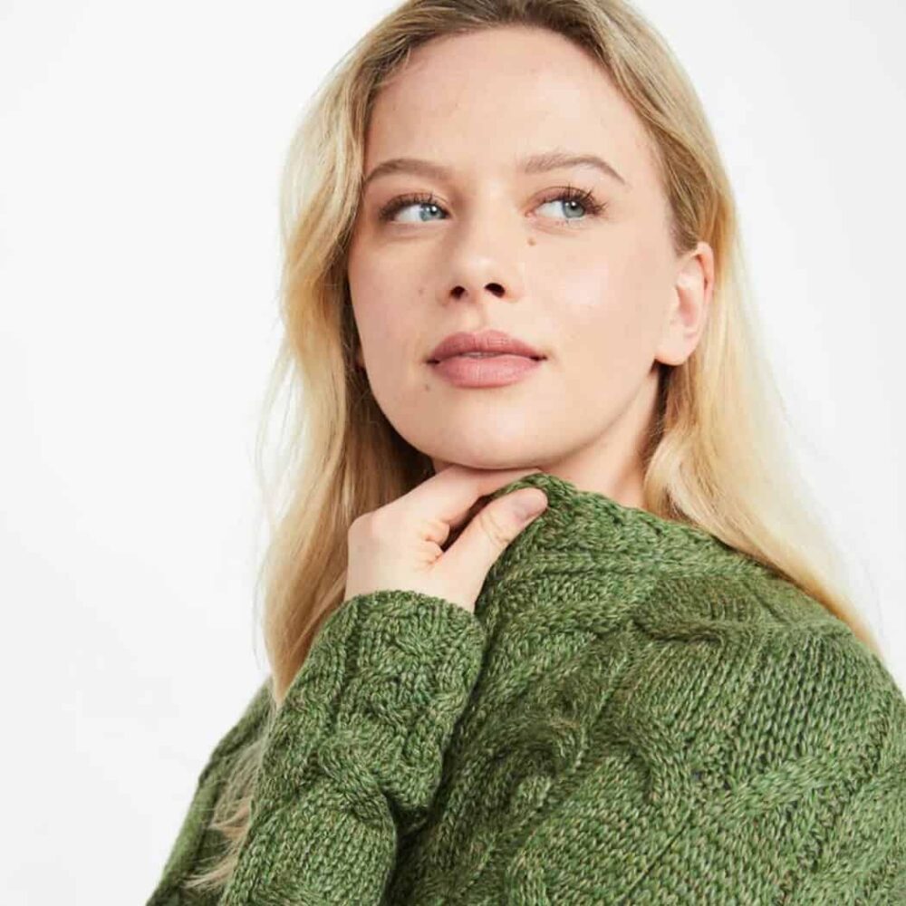 Irish Wool Raglan Sweater For Women - Meadow Green