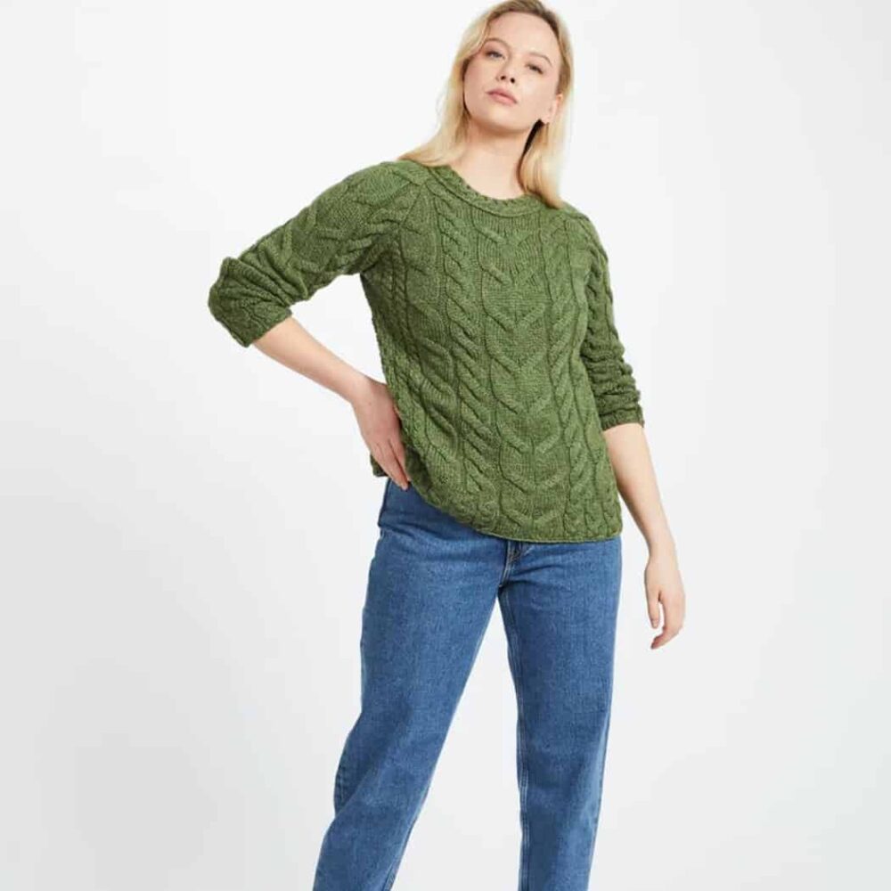 Irish Wool Raglan Sweater For Women - Meadow Green