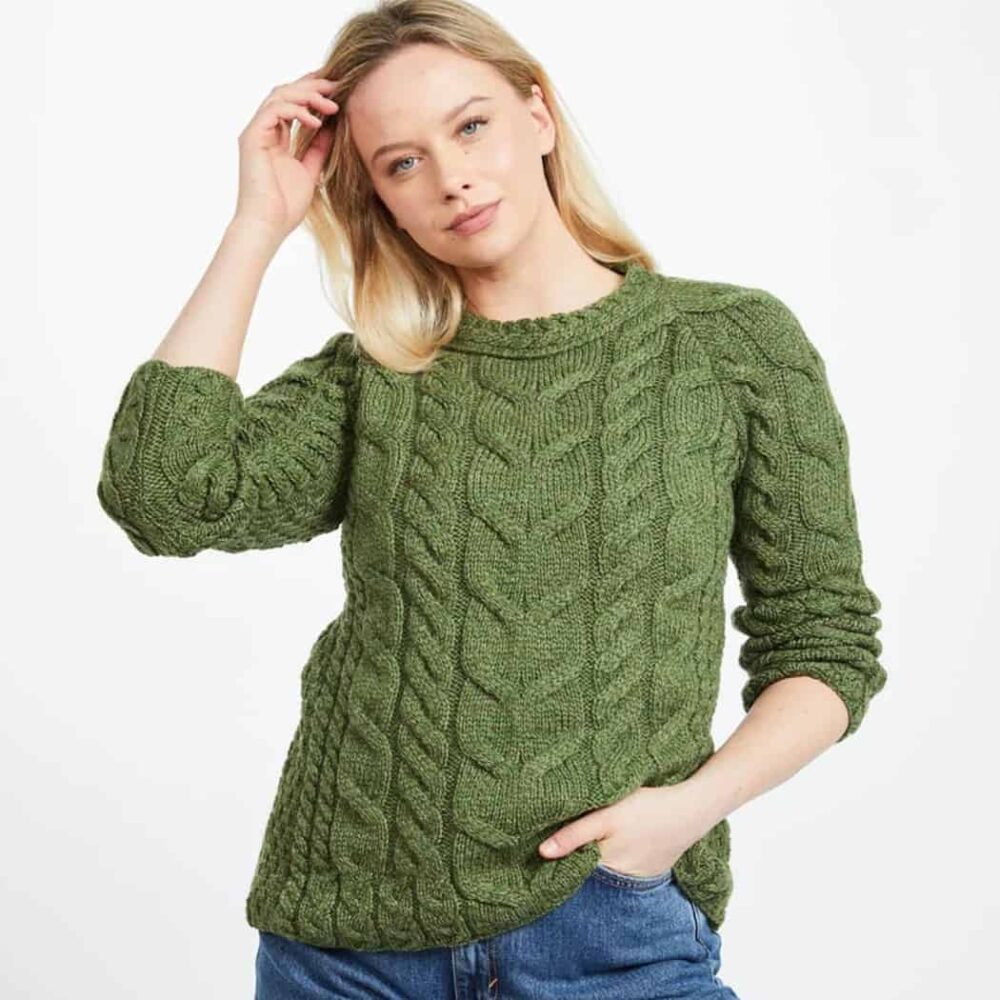 Irish Wool Raglan Sweater For Women - Meadow Green