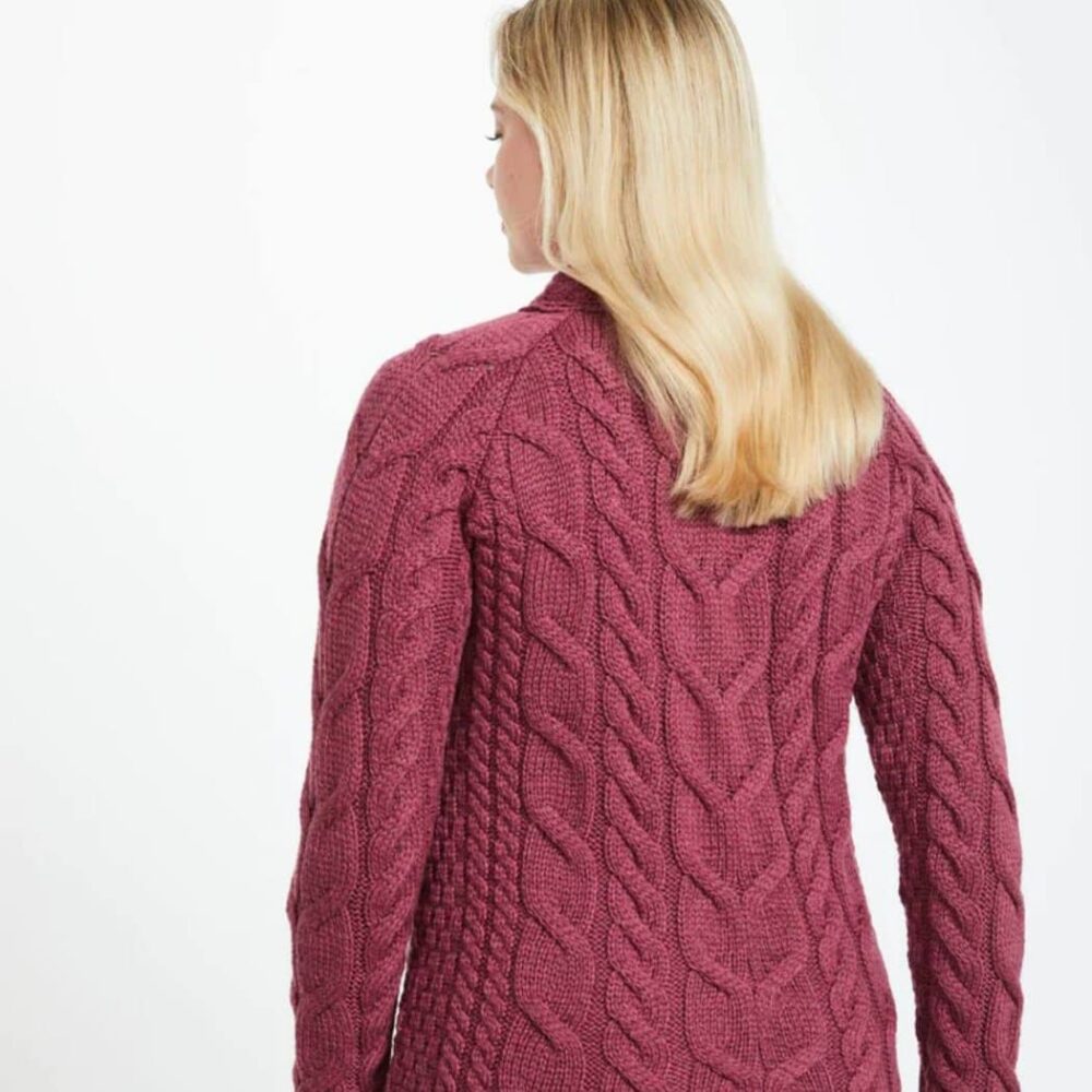 Irish Wool Aran Sweater For Women - Mulberry