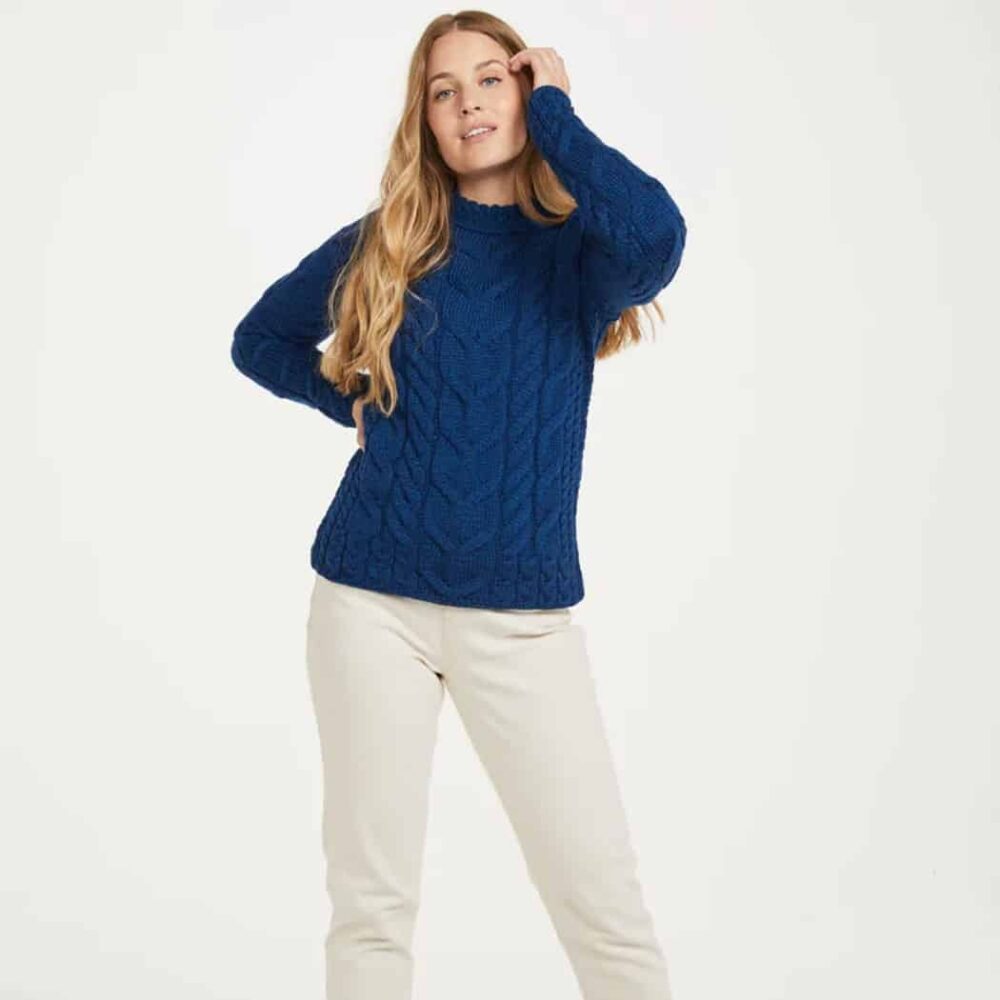 Irish Wool Raglan Sweater For Women - Blue