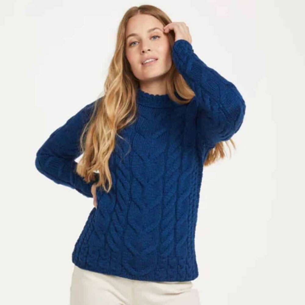 Irish Wool Raglan Sweater For Women - Blue