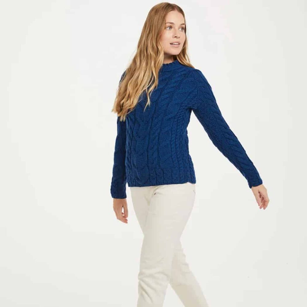 Irish Wool Raglan Sweater For Women - Blue