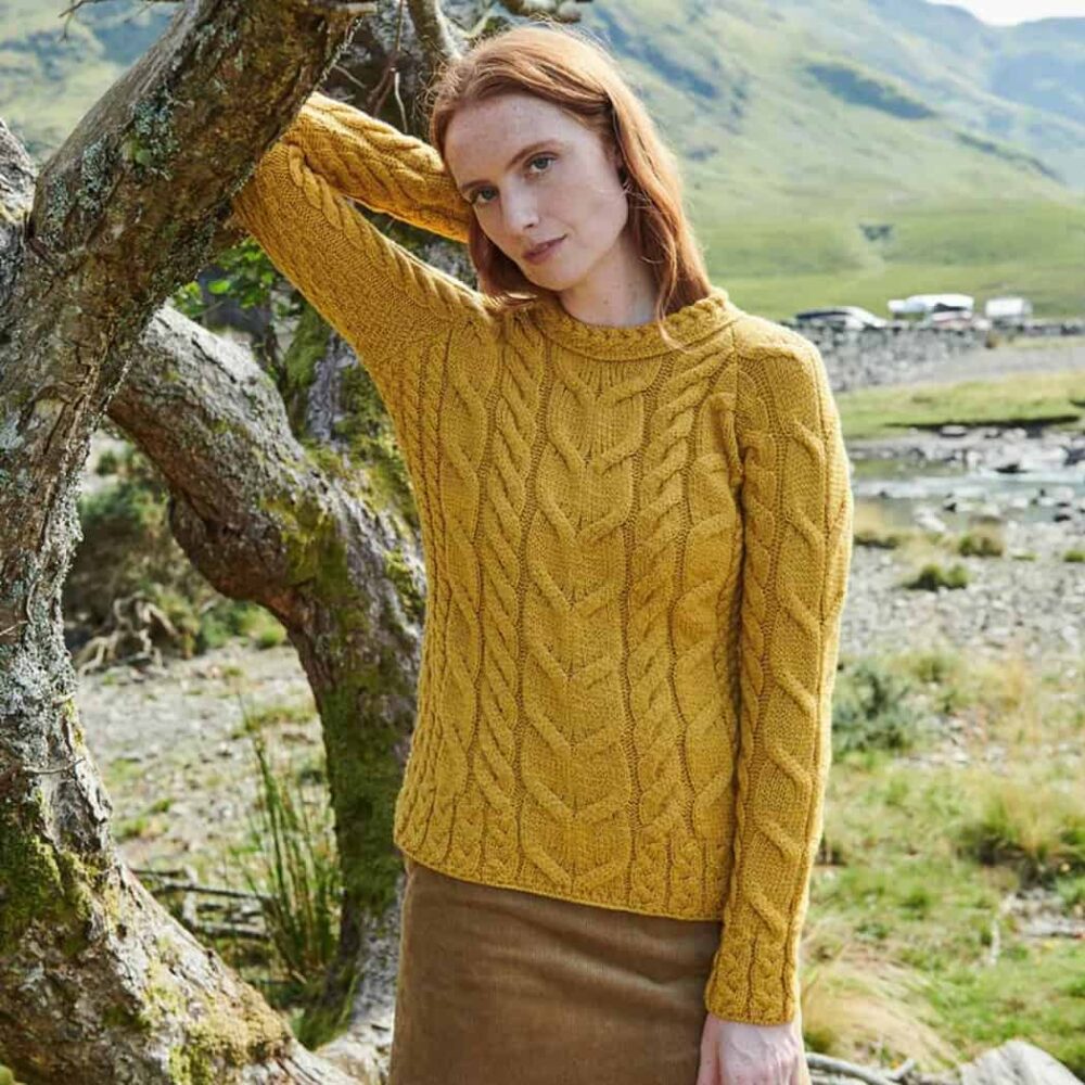 Irish Wool Raglan Sweater For Women - Yellow