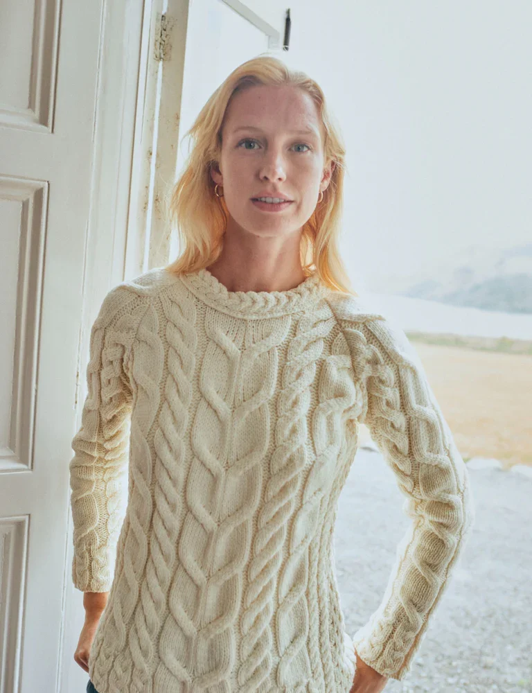 Irish Wool Raglan Sweater For Women - Natural