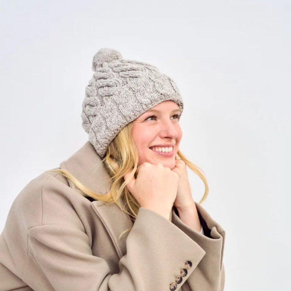 Super Soft Merino Wool Hat with Pom-Pom - Taupe