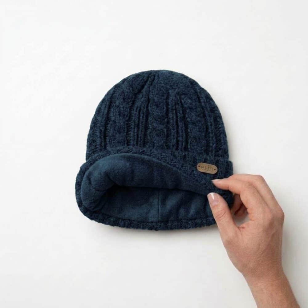 Wool Turn-Up Beanie Cap - Navy