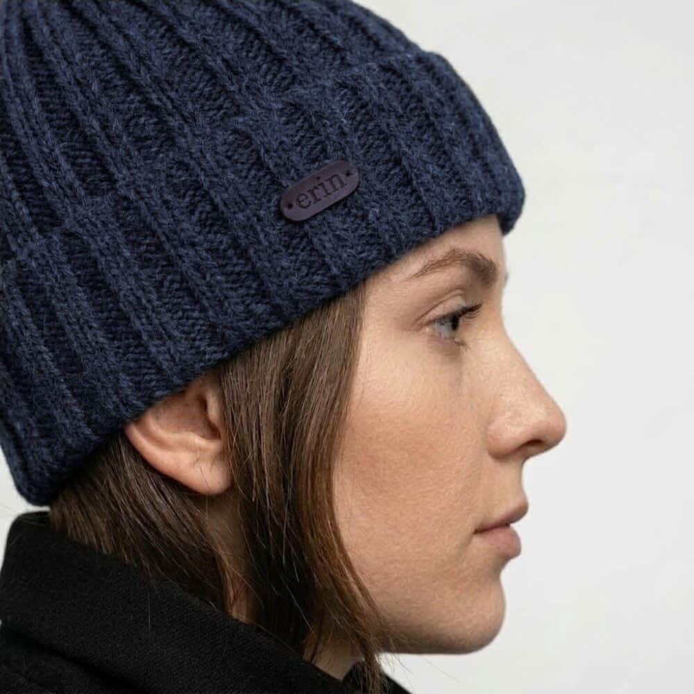 Wool Turn-Up Beanie Cap - Navy