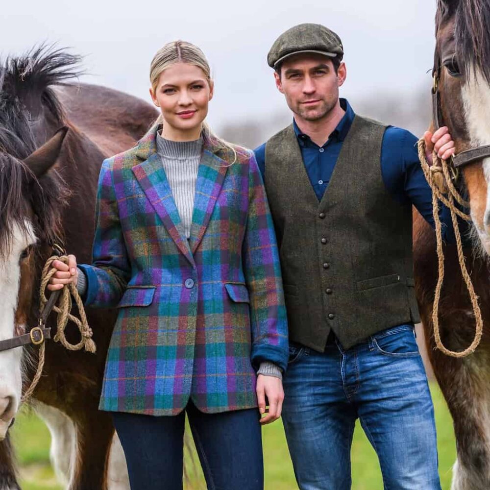 Irish Tweed Vest For Men - Green Herringbone