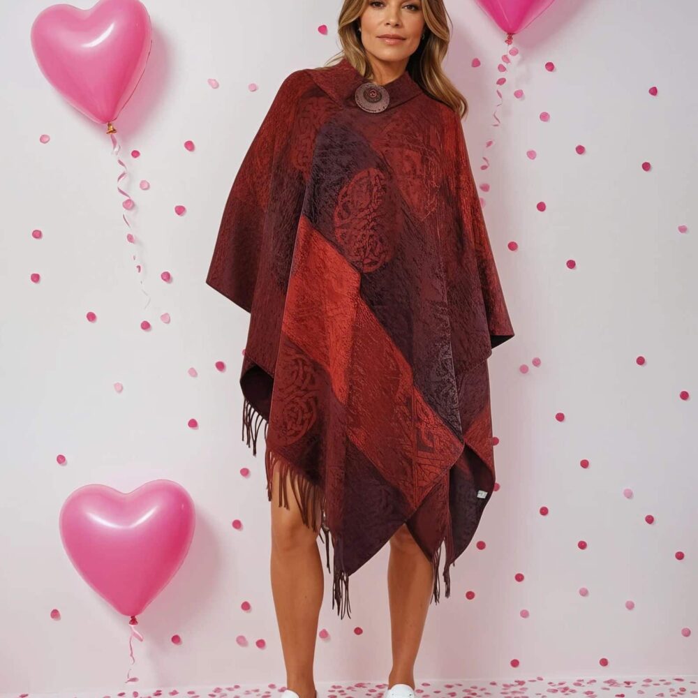 Calzeat Celtic Ruana for Women. Valentine's Day Red