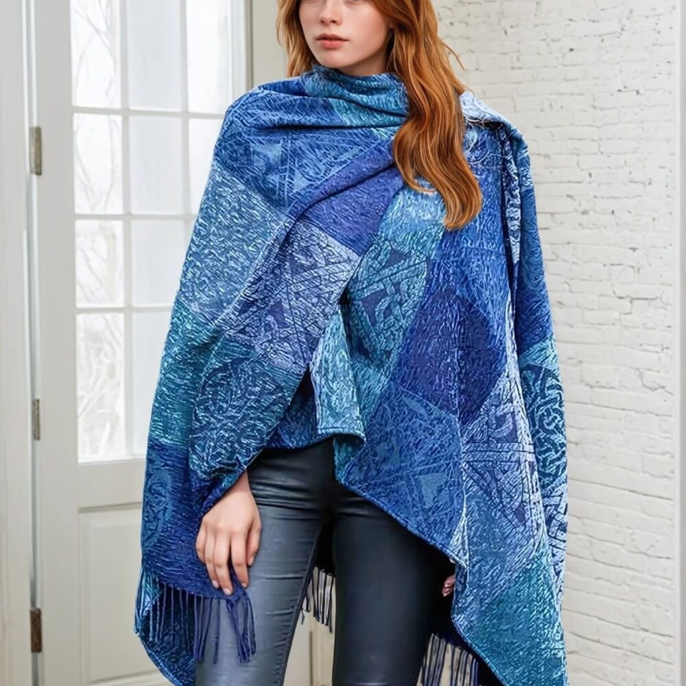 Blue Ruana - Celtic Knotwork Wrap Design.