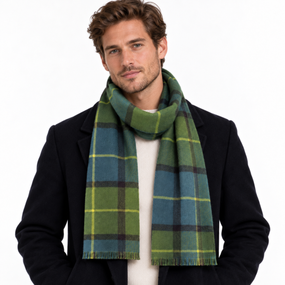 Men's Foxford Green and Blue Plaid Scarf from Ireland