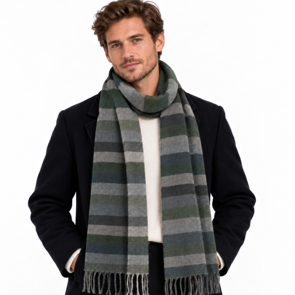 Men's Gray Stripes Lambswool Scarf from Ireland