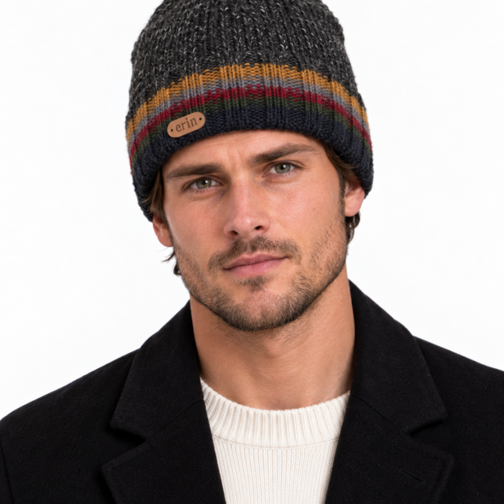 Men's Rib-Knitted Irish Wool Beanie - Charcoal