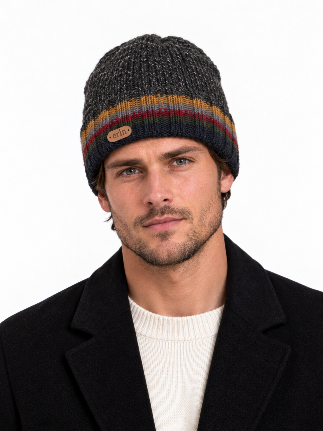 Men's Rib-Knitted Irish Wool Beanie - Charcoal
