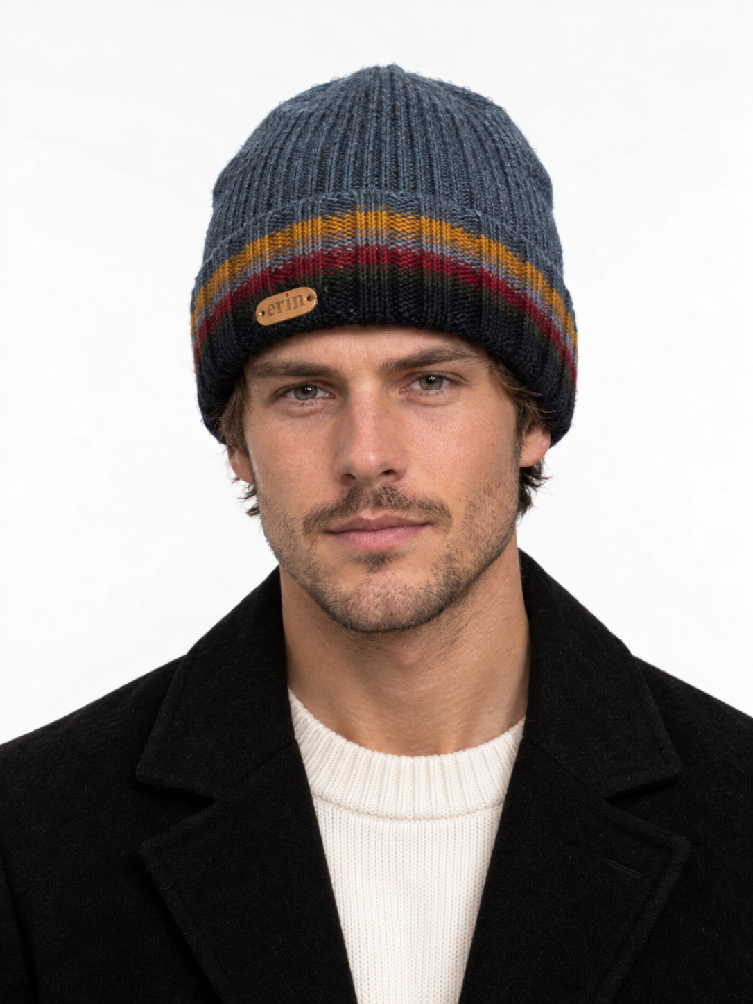 Men's Rib-Knitted Irish Wool Beanie - Denim Blue