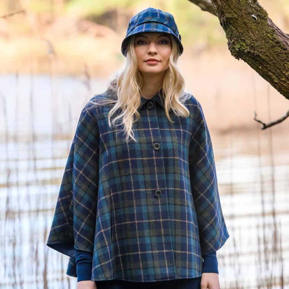 Irish Tweed Flapper For Women - Blue/Green Tartan