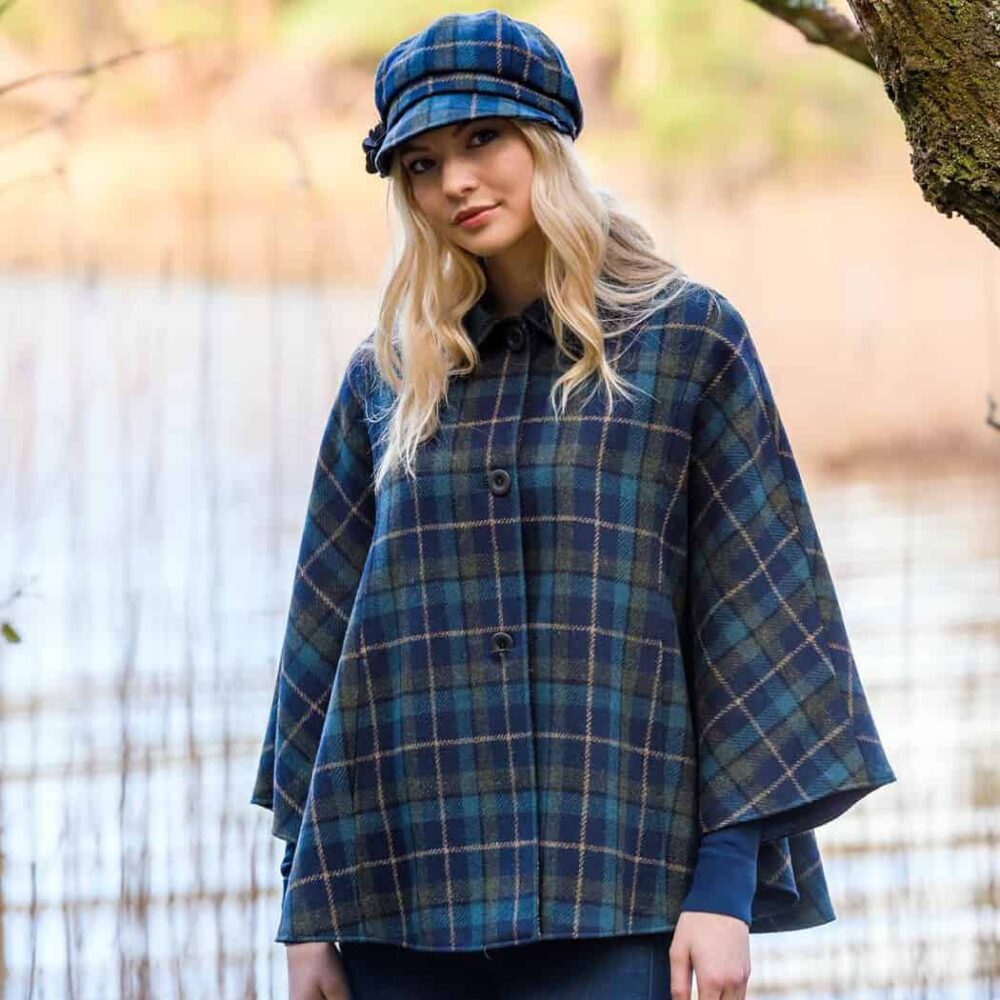 Ladies Irish Wool Newsboy - Blue, Green Tartan