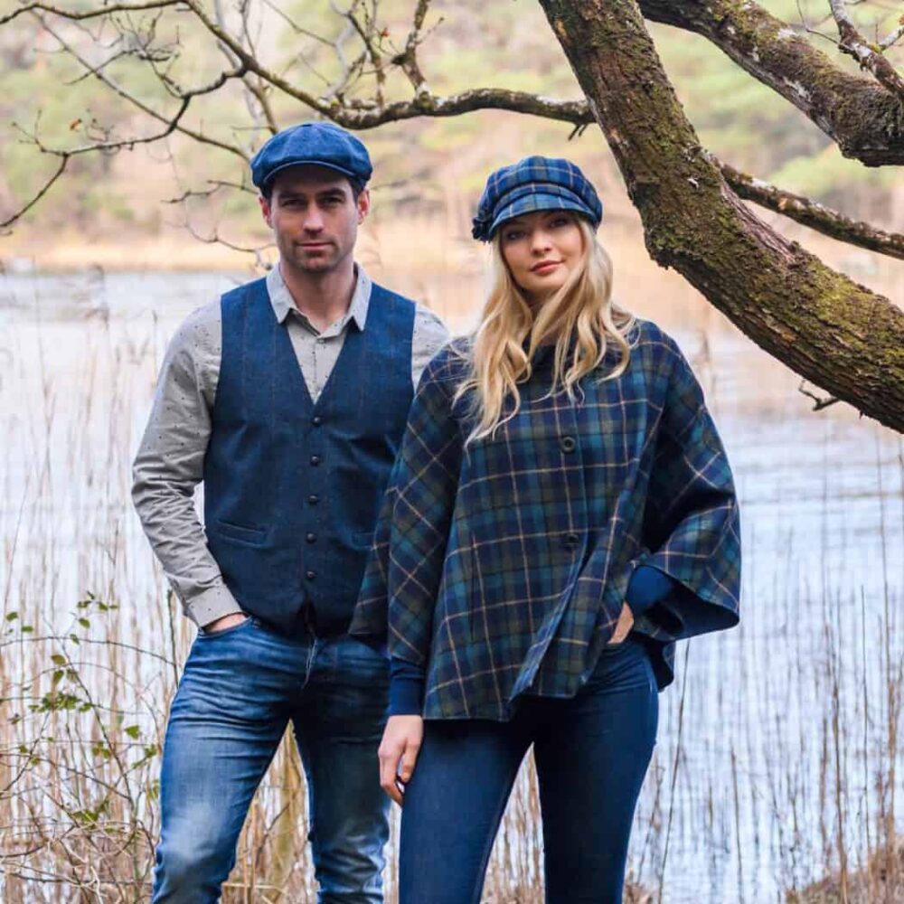 Ladies Irish Wool Newsboy - Blue, Green Tartan