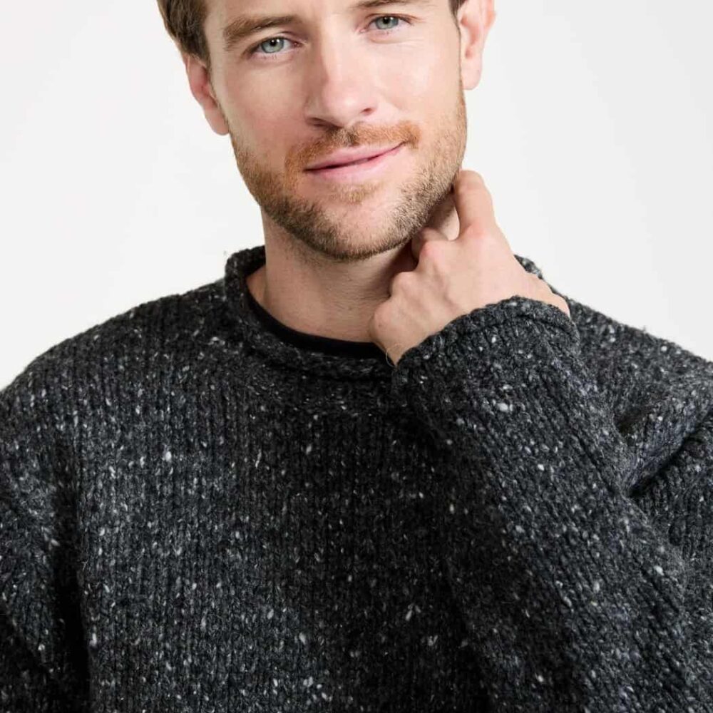 Irish Roll-Neck Fisherman Sweater – Gray