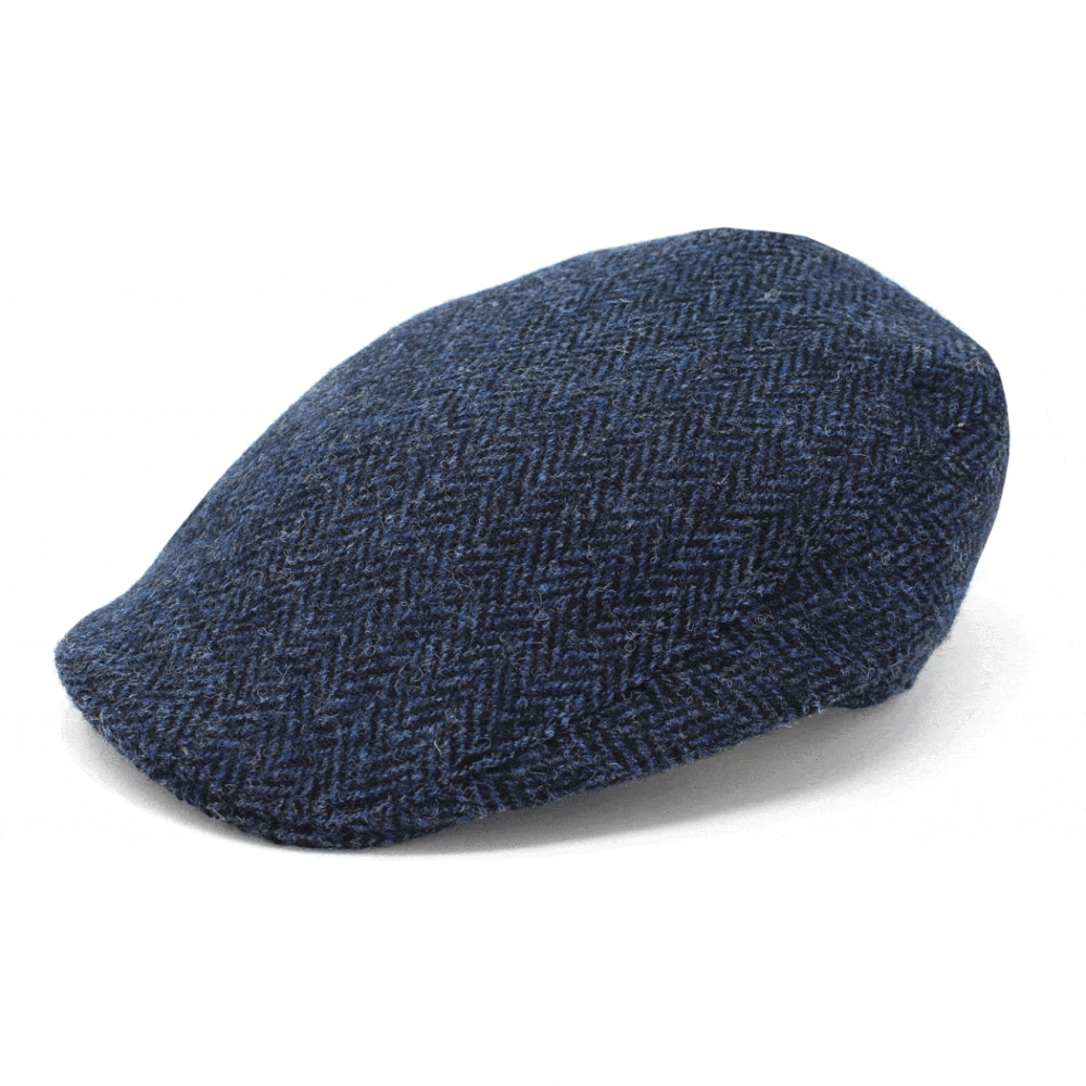 Traditional Irish Touring Cap - Blue, Black Herringbone
