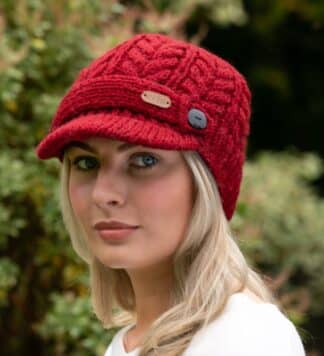 Cable Knit Wool Peak Cap For Women - Red