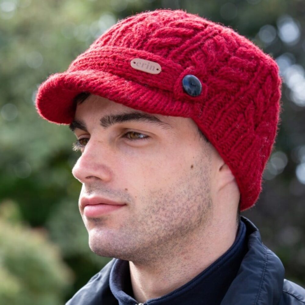 Cable Knit Peak Hat For Men - Red