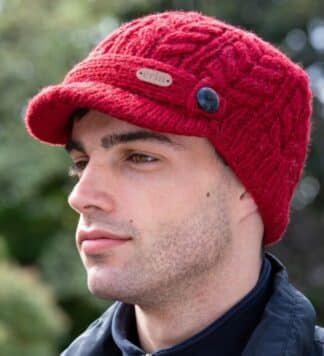 Cable Knit Peak Hat For Men - Red